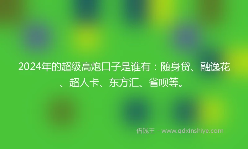 2024年的超级高炮口子是谁有：随身贷、融逸花、超人卡、东方汇、省呗等。
