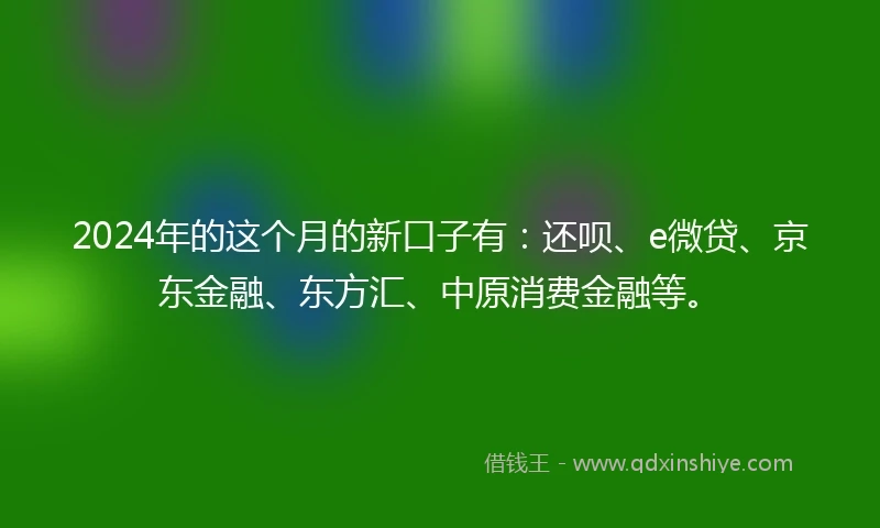 2024年的这个月的新口子有：还呗、e微贷、京东金融、东方汇、中原消费金融等。