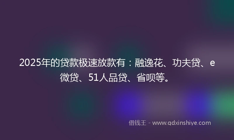 2025年的贷款极速放款有：融逸花、功夫贷、e微贷、51人品贷、省呗等。