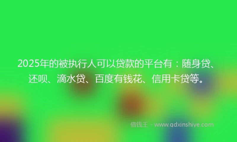 2025年的被执行人可以贷款的平台有：随身贷、还呗、滴水贷、百度有钱花、信用卡贷等。