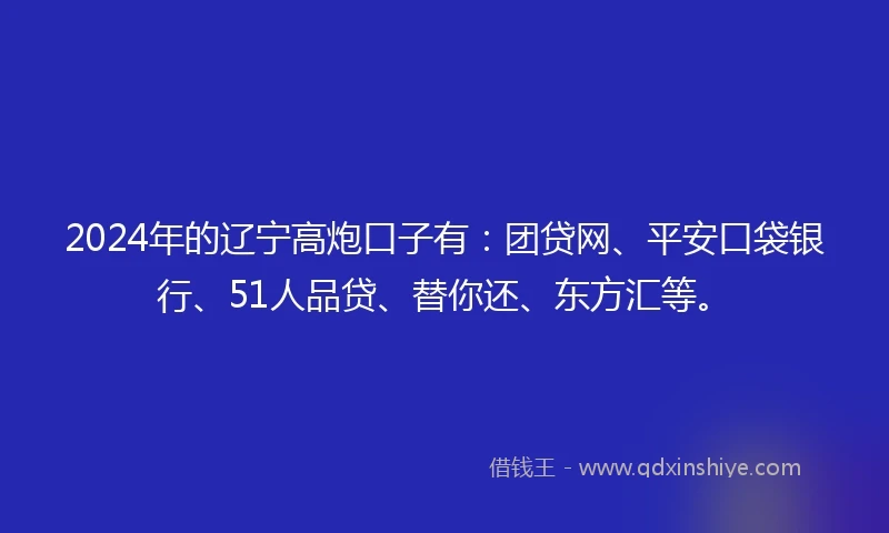 2024年的辽宁高炮口子有：团贷网、平安口袋银行、51人品贷、替你还、东方汇等。