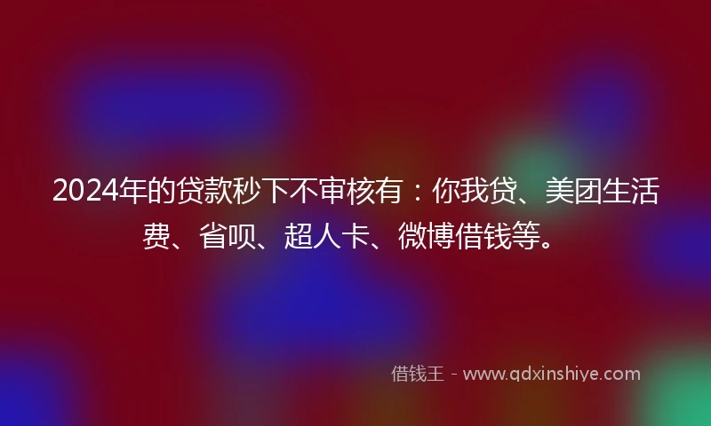 2024年的贷款秒下不审核有：你我贷、美团生活费、省呗、超人卡、微博借钱等。