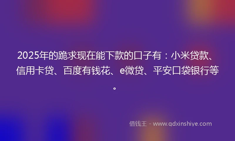 2025年的跪求现在能下款的口子有：小米贷款、信用卡贷、百度有钱花、e微贷、平安口袋银行等。