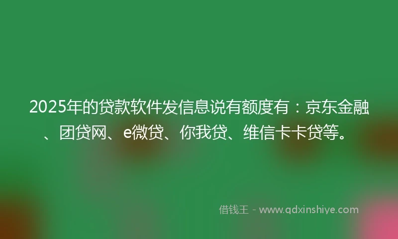 2025年的贷款软件发信息说有额度有：京东金融、团贷网、e微贷、你我贷、维信卡卡贷等。