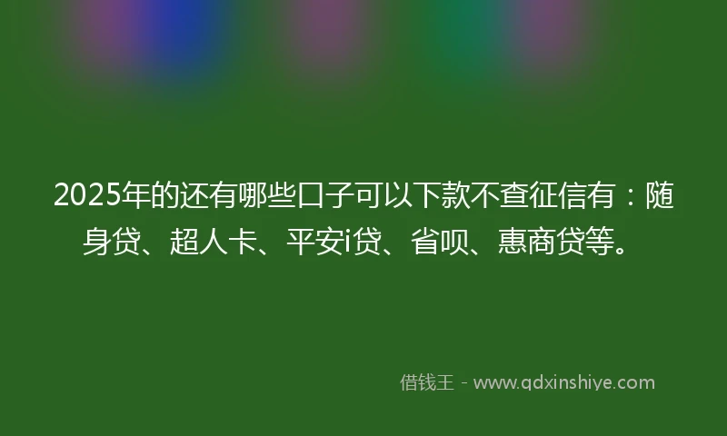 2025年的还有哪些口子可以下款不查征信有：随身贷、超人卡、平安i贷、省呗、惠商贷等。