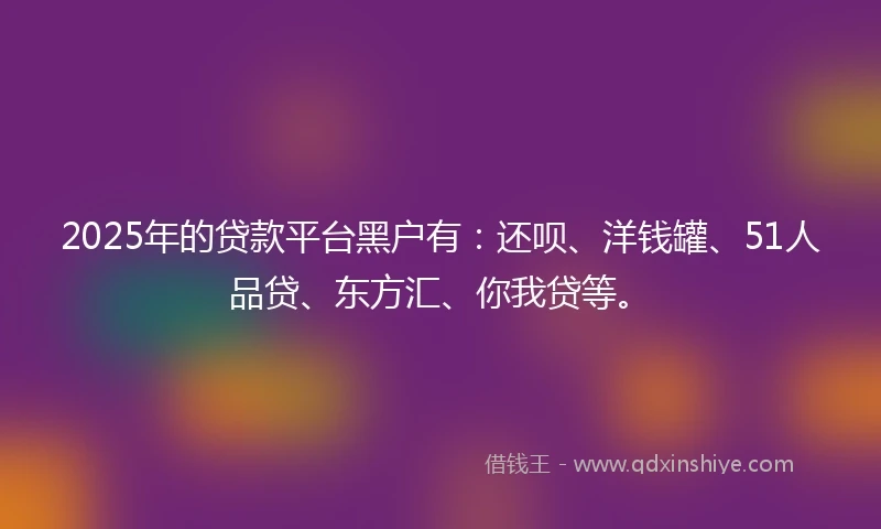 2025年的贷款平台黑户有：还呗、洋钱罐、51人品贷、东方汇、你我贷等。
