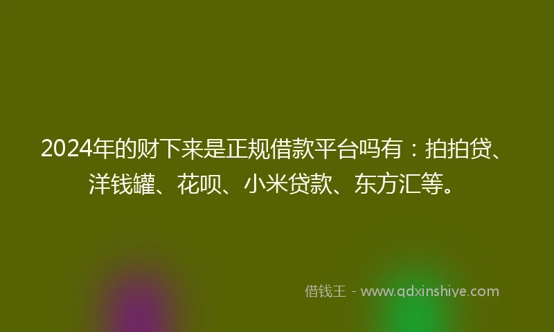 2024年的财下来是正规借款平台吗有：拍拍贷、洋钱罐、花呗、小米贷款、东方汇等。