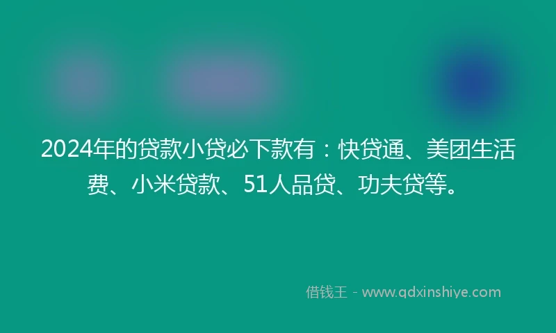 2024年的贷款小贷必下款有：快贷通、美团生活费、小米贷款、51人品贷、功夫贷等。