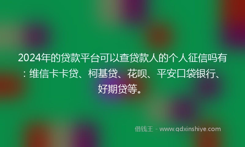2024年的贷款平台可以查贷款人的个人征信吗有：维信卡卡贷、柯基贷、花呗、平安口袋银行、好期贷等。
