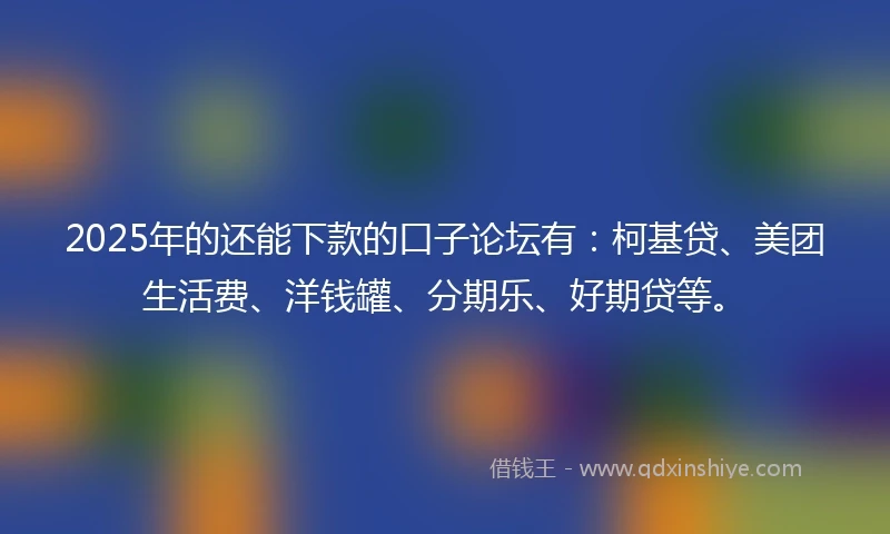 2025年的还能下款的口子论坛有：柯基贷、美团生活费、洋钱罐、分期乐、好期贷等。