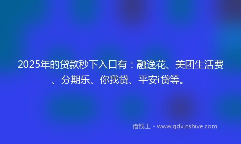 2025年的贷款秒下入口有：融逸花、美团生活费、分期乐、你我贷、平安i贷等。