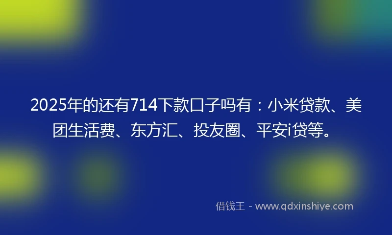 2025年的还有714下款口子吗有：小米贷款、美团生活费、东方汇、投友圈、平安i贷等。