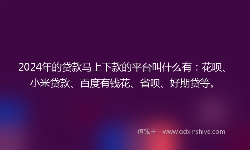 2024年的贷款马上下款的平台叫什么有：花呗、小米贷款、百度有钱花、省呗、好期贷等。