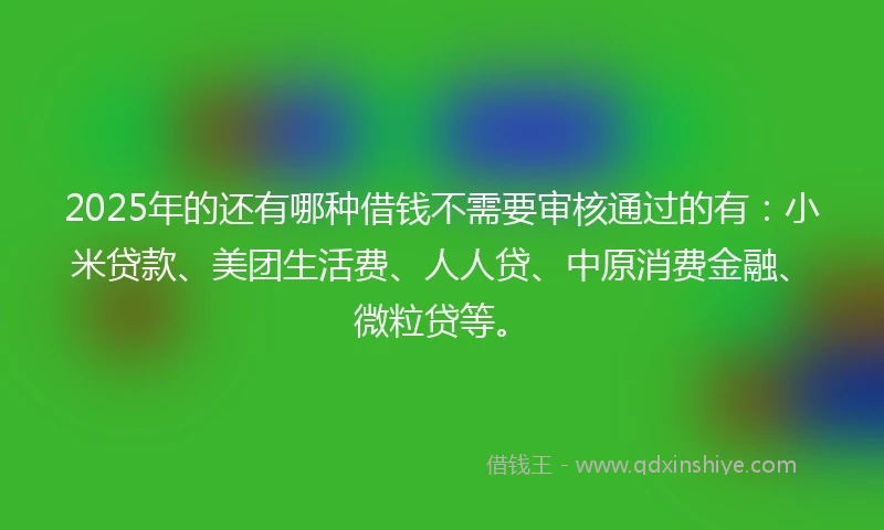 2025年的还有哪种借钱不需要审核通过的有：小米贷款、美团生活费、人人贷、中原消费金融、微粒贷等。