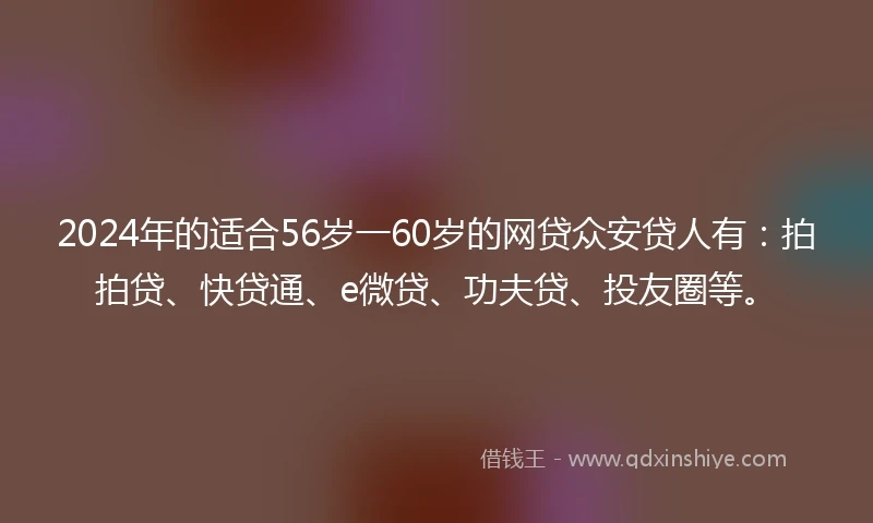 2024年的适合56岁一60岁的网贷众安贷人有：拍拍贷、快贷通、e微贷、功夫贷、投友圈等。