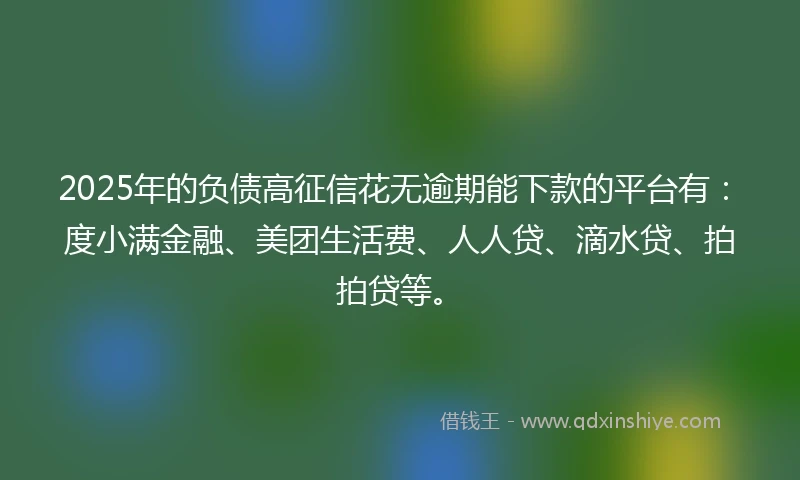2025年的负债高征信花无逾期能下款的平台有：度小满金融、美团生活费、人人贷、滴水贷、拍拍贷等。