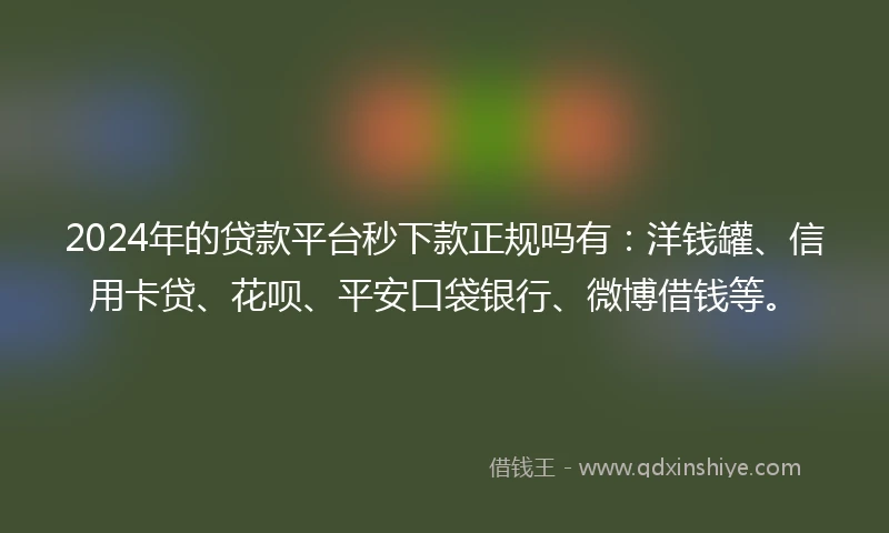 2024年的贷款平台秒下款正规吗有：洋钱罐、信用卡贷、花呗、平安口袋银行、微博借钱等。