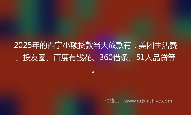 2025年的西宁小额贷款当天放款有：美团生活费、投友圈、百度有钱花、360借条、51人品贷等。
