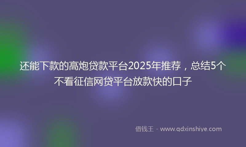还能下款的高炮贷款平台2025年推荐，总结5个不看征信网贷平台放款快的口子
