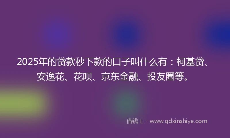 2025年的贷款秒下款的口子叫什么有：柯基贷、安逸花、花呗、京东金融、投友圈等。