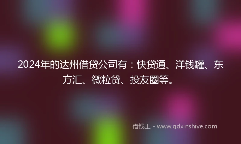 2024年的达州借贷公司有：快贷通、洋钱罐、东方汇、微粒贷、投友圈等。