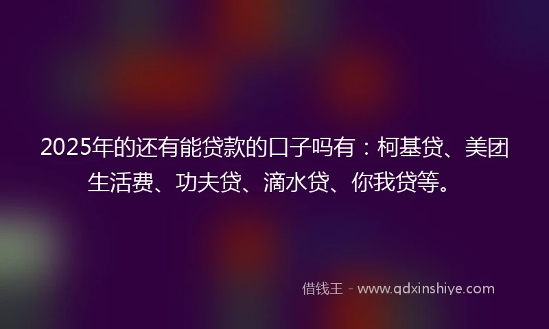 2025年的还有能贷款的口子吗有：柯基贷、美团生活费、功夫贷、滴水贷、你我贷等。