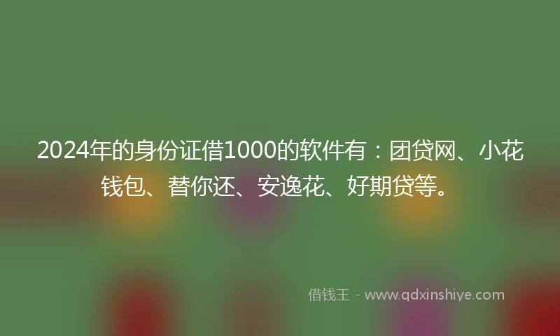 2024年的身份证借1000的软件有：团贷网、小花钱包、替你还、安逸花、好期贷等。