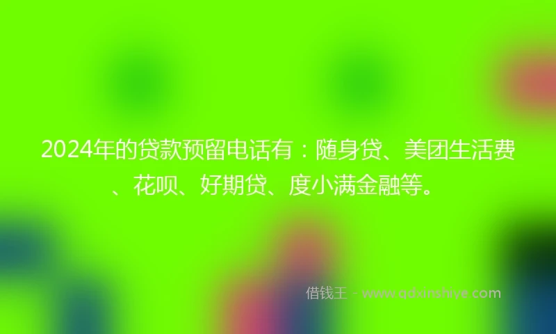 2024年的贷款预留电话有：随身贷、美团生活费、花呗、好期贷、度小满金融等。