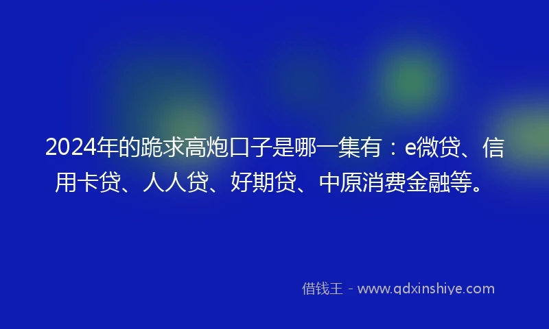 2024年的跪求高炮口子是哪一集有：e微贷、信用卡贷、人人贷、好期贷、中原消费金融等。