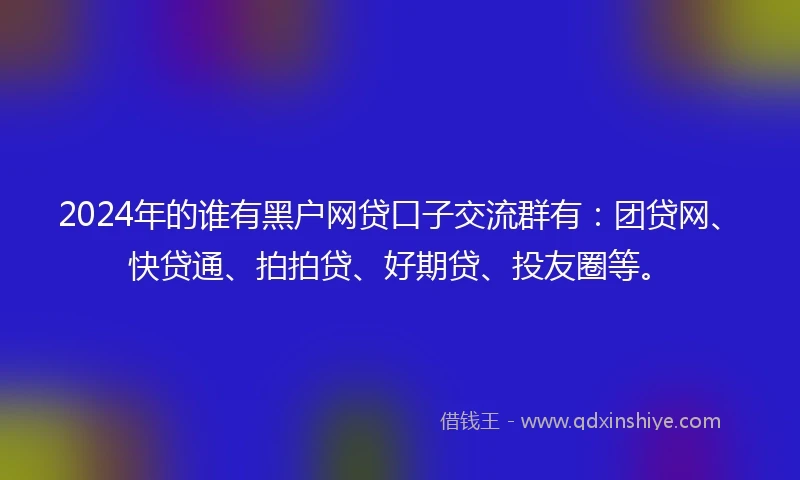 2024年的谁有黑户网贷口子交流群有：团贷网、快贷通、拍拍贷、好期贷、投友圈等。