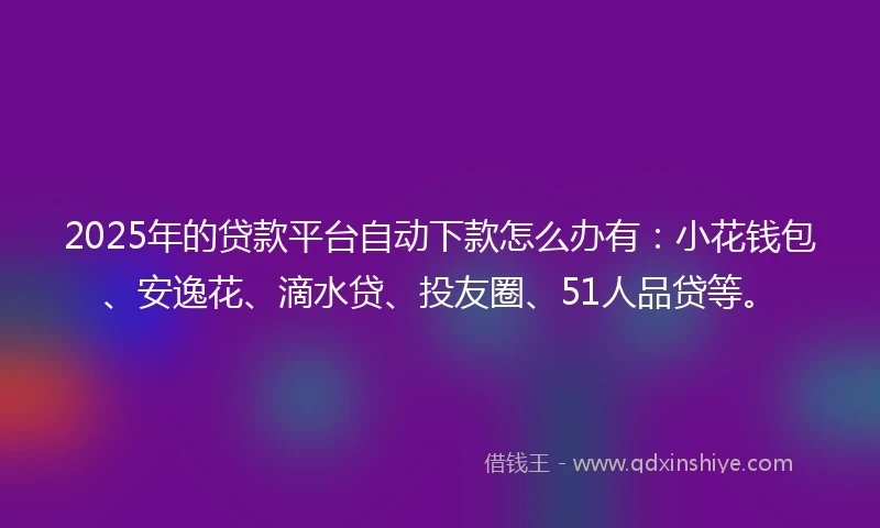 2025年的贷款平台自动下款怎么办有：小花钱包、安逸花、滴水贷、投友圈、51人品贷等。