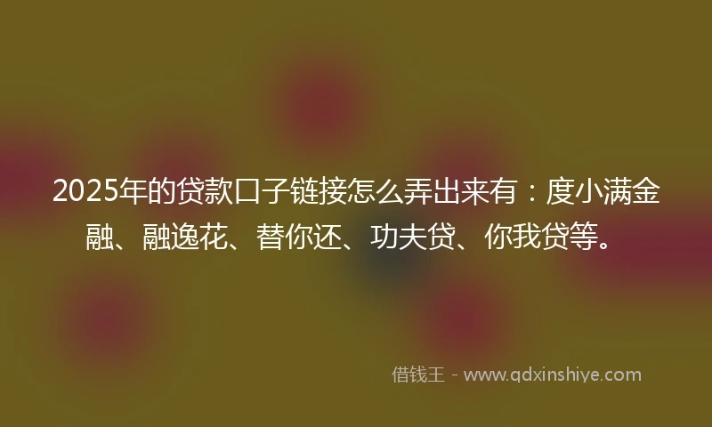 2025年的贷款口子链接怎么弄出来有：度小满金融、融逸花、替你还、功夫贷、你我贷等。