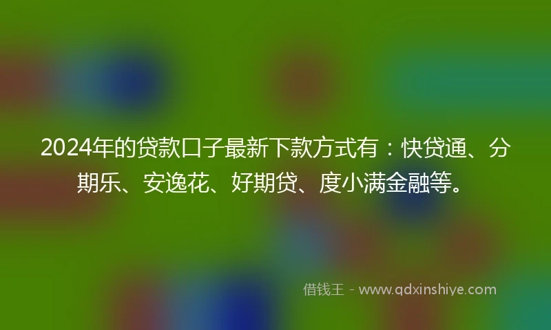 2024年的贷款口子最新下款方式有：快贷通、分期乐、安逸花、好期贷、度小满金融等。