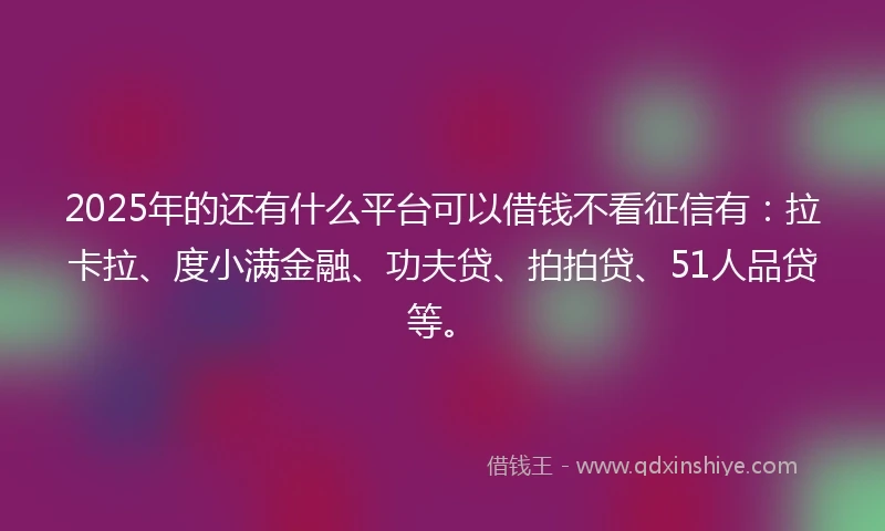 2025年的还有什么平台可以借钱不看征信有：拉卡拉、度小满金融、功夫贷、拍拍贷、51人品贷等。