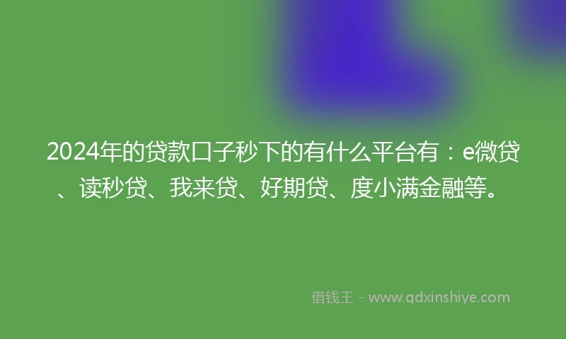 2024年的贷款口子秒下的有什么平台有:e微贷、读秒贷、我来贷、好期贷、度小满金融等。