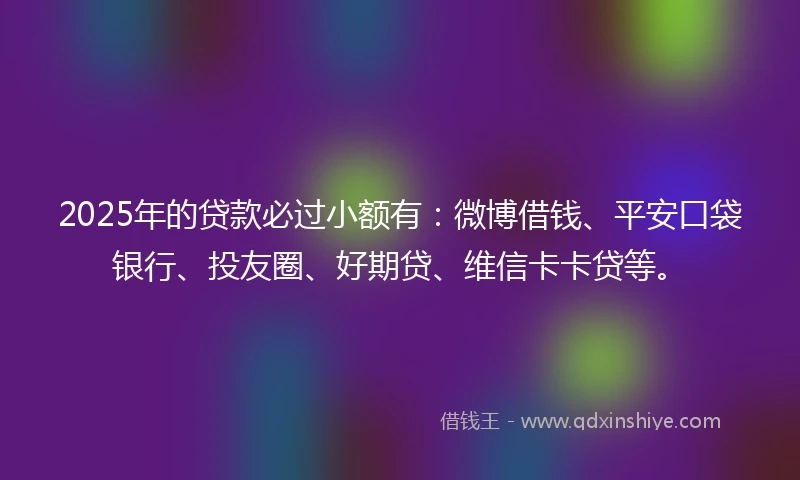 2025年的贷款必过小额有：微博借钱、平安口袋银行、投友圈、好期贷、维信卡卡贷等。