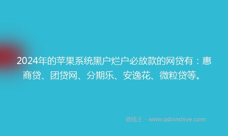 2024年的苹果系统黑户烂户必放款的网贷有：惠商贷、团贷网、分期乐、安逸花、微粒贷等。