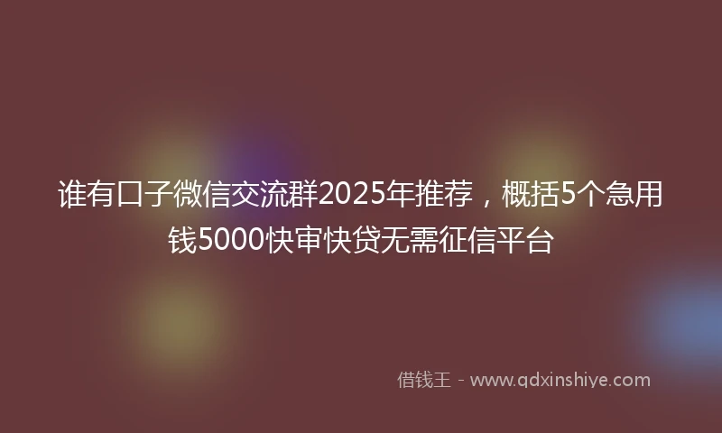 谁有口子微信交流群2025年推荐，概括5个急用钱5000快审快贷无需征信平台