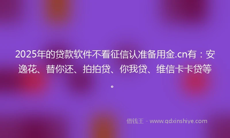 2025年的贷款软件不看征信认准备用金.cn有：安逸花、替你还、拍拍贷、你我贷、维信卡卡贷等。