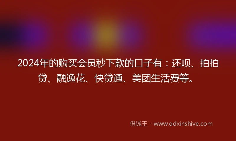 2024年的购买会员秒下款的口子有：还呗、拍拍贷、融逸花、快贷通、美团生活费等。