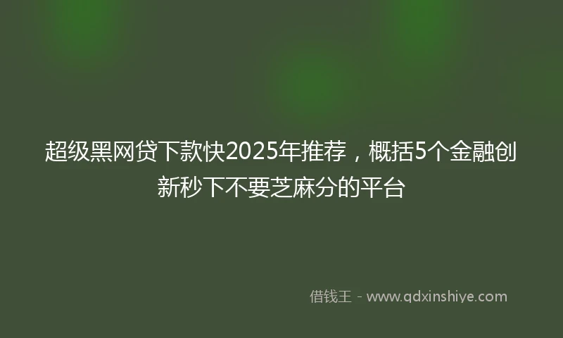 超级黑网贷下款快2025年推荐，概括5个金融创新秒下不要芝麻分的平台