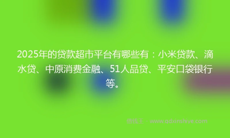 2025年的贷款超市平台有哪些有：小米贷款、滴水贷、中原消费金融、51人品贷、平安口袋银行等。