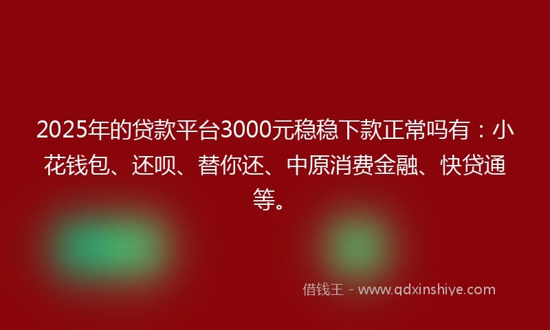 2025年的贷款平台3000元稳稳下款正常吗有：小花钱包、还呗、替你还、中原消费金融、快贷通等。