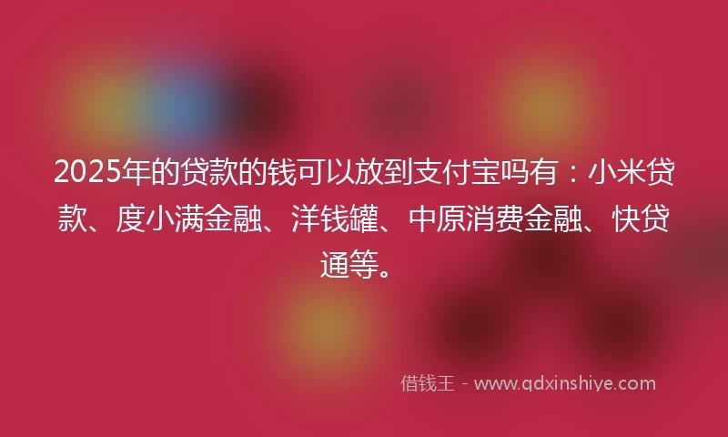 2025年的贷款的钱可以放到支付宝吗有：小米贷款、度小满金融、洋钱罐、中原消费金融、快贷通等。