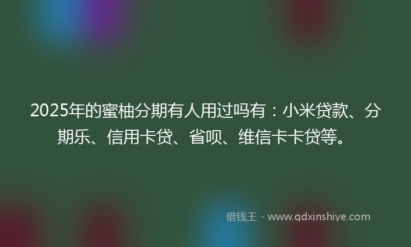 2025年的蜜柚分期有人用过吗有：小米贷款、分期乐、信用卡贷、省呗、维信卡卡贷等。