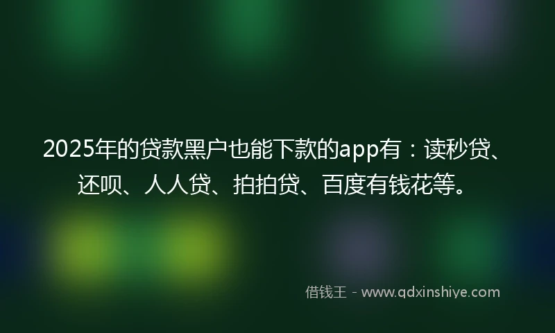 2025年的贷款黑户也能下款的app有：读秒贷、还呗、人人贷、拍拍贷、百度有钱花等。