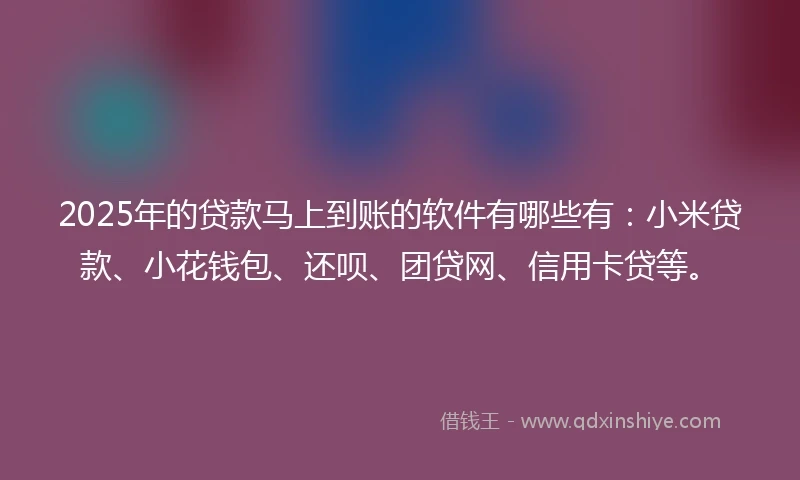 2025年的贷款马上到账的软件有哪些有:小米贷款、小花钱包、还呗、团贷网、信用卡贷等。