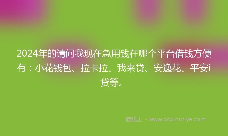 2024年的请问我现在急用钱在哪个平台借钱方便有：小花钱包、拉卡拉、我来贷、安逸花、平安i贷等。