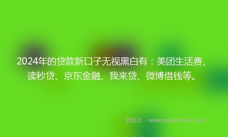 2024年的贷款新口子无视黑白有：美团生活费、读秒贷、京东金融、我来贷、微博借钱等。