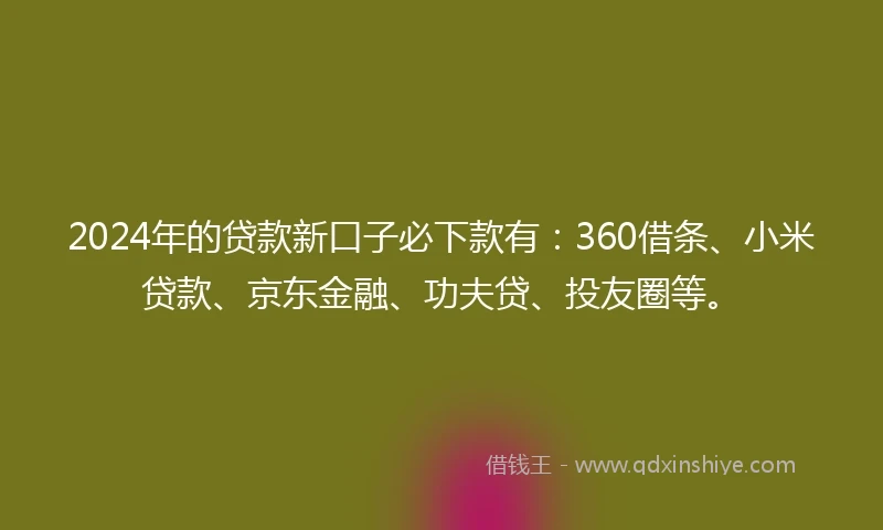 2024年的贷款新口子必下款有：360借条、小米贷款、京东金融、功夫贷、投友圈等。